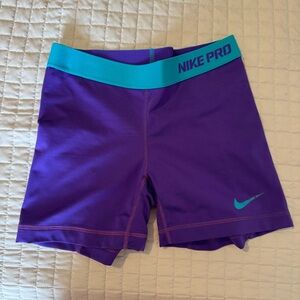 Nike Pro Purple Shorts with Teal Waistband